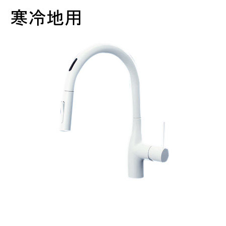 KM6071ZECM4 検知器水栓 抽き出し式 シングル生き胆 勝手もと練りあわせる栓 白いこと （給湯制限事項役立つこと付） 白鳥型 冷ややかさ地用 [ACワット数操作手順]（L245×H185／吐水口）