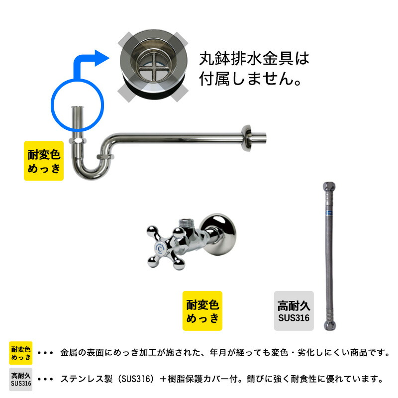 給水金具 排水部材Bセット 壁給水 クロム 壁排水25ミリ規格丸鉢無し