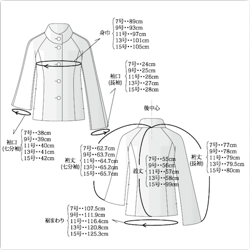 楽天市場 ラグラン袖ジャケット 表地のみ 7号 15号 型紙 ハンドメイド ジャケットパターン 洋裁 手作り 大きいサイズ 型紙通販ショップ パピエ