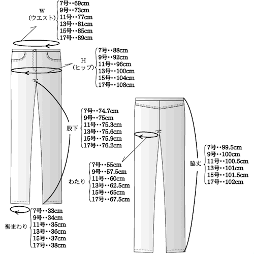 楽天市場 スキニーパンツ 7号 17号 型紙 ハンドメイド パンツパターン 洋裁 手作り 大きいサイズ 型紙通販ショップ パピエ