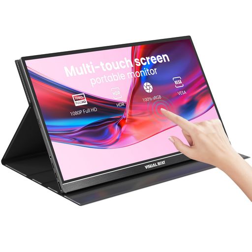 Visual Beat モバイルモニター 15.6インチ タッチ対応 FHD 1080P IPS USB-C HDMI接続 100%RGB HDR VESA規格 スマートカバー付き スピーカー内蔵 Windows Mac Switch PS5対応|papimomo.shop