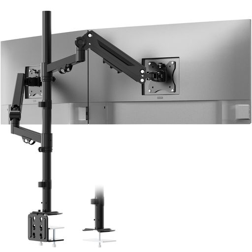 WORLDLIFT デュアル モニターアーム 上下40インチ対応/左右35インチ対応 耐荷重12kg 上下2画面 高さ調節 815mm ロングポール グロメット式&クランプ式 VESA規格対応|papimomo.shop