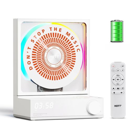 HOTT ホームCDプレーヤー Bluetooth 対応 RGB カラーライト付きデスクトップCDプレーヤー ハイファイステレオサウンド USB 再生/TF カード録音機能対応 タイマー (ホワイト)｜papimomo.shop