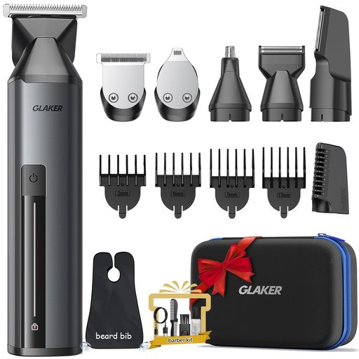 GLAKER Beard Trimmer for Men - Waterproof 6 in 1 Complete Grooming Kits for Mustache Nose Ear Facial Body Hair Trimming, Mens｜papimomo.shop