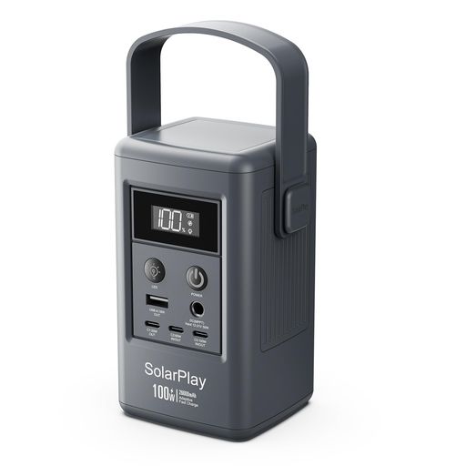 SolarPlay Q100 100W ポータブル電源 96.2Wh リン酸鉄リチウム 小型 軽量 0.78kg 蓄電池 キャンプ 防災 DC入力 USB-C/USB-A出力 BMS機能搭載 家庭用 緊急用 アウトドア 車中泊 台風対策 停電対策｜papimomo.shop