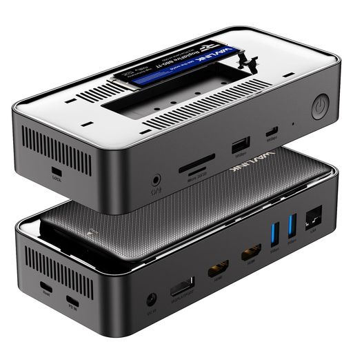 WAVLINK ドッキングステーション 13in1 USB-C ハブ M.2 SSDケース内蔵 NVMe/SATA対応 トリプルディスプレイ HDMIx2 DP 4K/8K出力 100W PD充電 10Gbps USB-C/A SD/TFカード|papimomo.shop