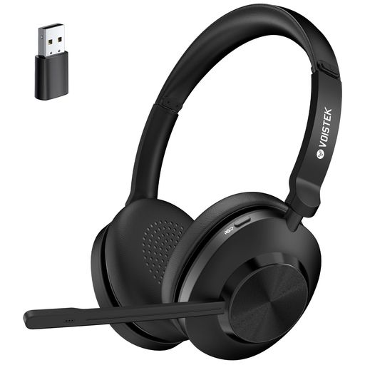 Voistek御勤め用無線電話頭顱書き割りBluetooth5.3頭顱書き割りUSBドングル両耳:新型ノイズキャンセリングマイク付き添い人むき出し指向性名取り草取り締まりミュートボタン付き添い人2台一斉に繋ぎ合わせる50第四次元の電話を掛ける第四次元急…