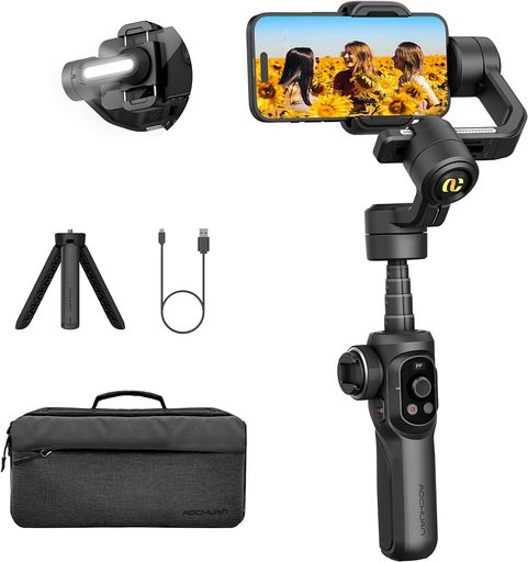 AOCHUANSMARTS2スマホ用3軸ジンバルスタビライザーiPhone151413ProMaxAndroidスマホ相応うと取り替えっこ360°ロールインセプションモードOLED見せびらかす伸縮19珊一脚三脚架納める御徒面子
