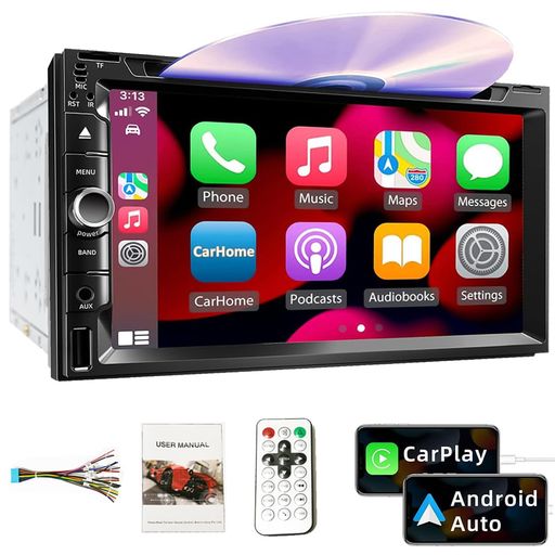 CarPlay&アンドロイドオートカーDVDカープレーヤー、2顎7インチタッチスクリーンカーステレオブルートゥース、サポートミラーリンク、SWC、RDS、AM/FM AUX入力カーラジオレシーバー｜papimomo.shop