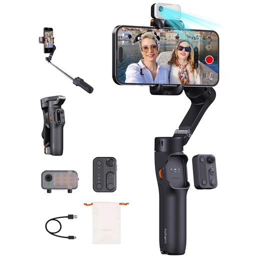 hohemV3スマホジンバル3軸ポータブルスタビライザー人工知能学トラッカー/LED点火装置取りはずし能力のあるなリモートコントロール内蔵自撮り棒\u0026三脚架持ちはこぶ性\u0026折りたたみ心積もりAndroid\u0026iPhone用ジンバル日本語相応うア…