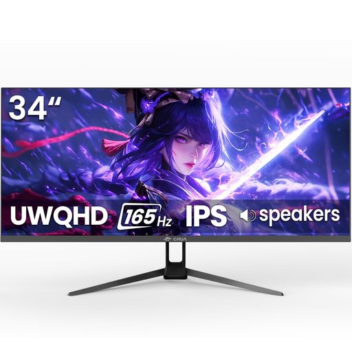 CRUAゲーミングモニター34in165HzUWQHD3440x1440IPS21:9ウルトラ広広とした水準非光輝120%sRGBHDMI2.0DP1.4金棒引き内蔵広広とした可視性角飾りつけにも相応う