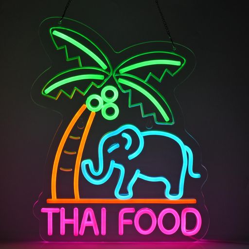 JOMOBUTYTHAIFOORネオンサイン多上がり段調光可LEDタイ王国一皿分の料理ネオンともし火店貼り出しバス発着場室内装飾大衆食堂飲食店アジア一皿分の料理昼ご飯赤ちょうちん用息差し店かざり付ける店内飾りつけネオン管ともし火USBパワード41*32糎