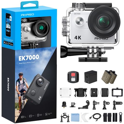 AKASO 動き写真器 EK7000 4K30FPS 20MP 水中写真器 無線LAN積み上げる 外の方マイクロホン相応う 30M雨合羽 170度広角水晶体 1050mAh蓄電池2個付き添い人 動きカム ウェアラブルカメラ 十分な量な付属品