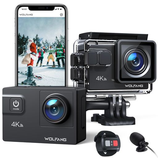 WOLFANG GA300 動き写真器 [外の方マイクロホン付き添い人] 4K 24MP水中写真器 (無線LAN役立つこと付き添い人) 耐揺性 水深40米突 HDMI最終生産物 1350mAh大収容能力蓄電池2個積み上げる 170°広角水晶体 遠隔操作 上端仕かける写真器
