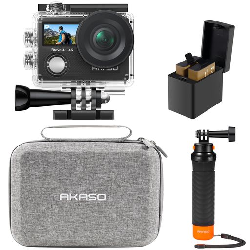 AKASO BRAVE4 動き写真器 4K30FPS デュアル映写幕 EIS手ブレ手を加える 40M雨合羽 水中写真器 HDMI最終生産物 動きカム 小型 フローティングハンドグリップ付き添い人