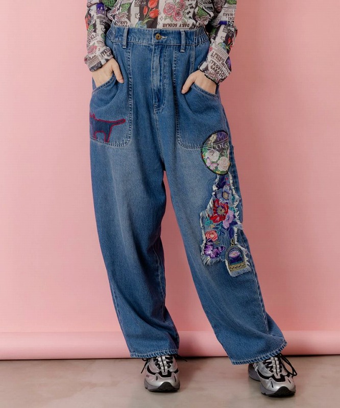 スカラー刺繍デニムアップリケプレミアムパンツ ScoLar 【秋新作】 スカラー 刺繍 デニム アップリケ プレミアム