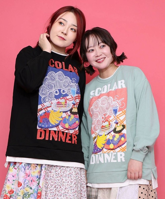 ★SALE★【ScoLar スカラー】161610 スカラーちゃんの夕食柄レイヤード風配色プルオーバー カジュアル レトロ 原宿系 個性的【パッパドゥドゥ】