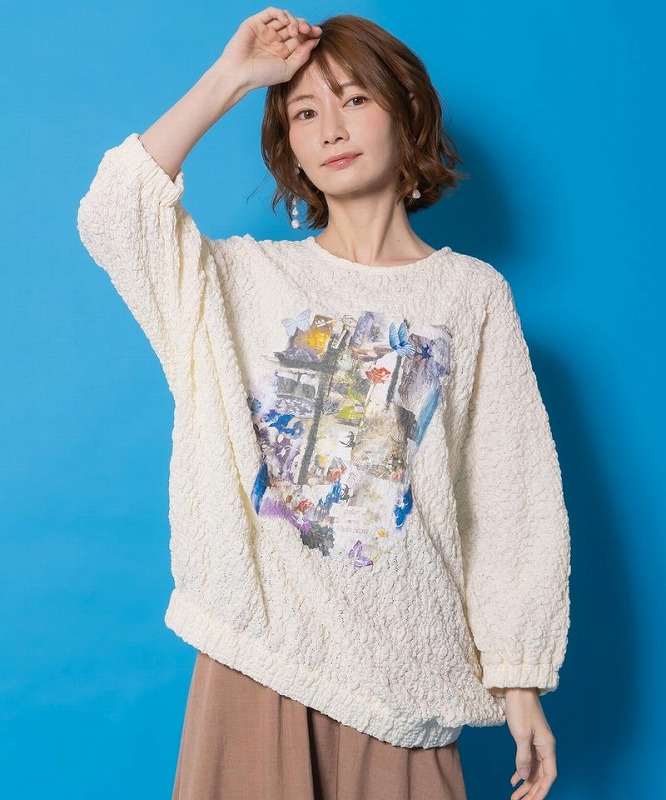 ★SALE★【is ScoLar イズ スカラー】561224 魔女の秘密コラージュ柄 シャーリングレースプルオーバー シック フェミニン 原宿系 個性的【パッパドゥドゥ】
