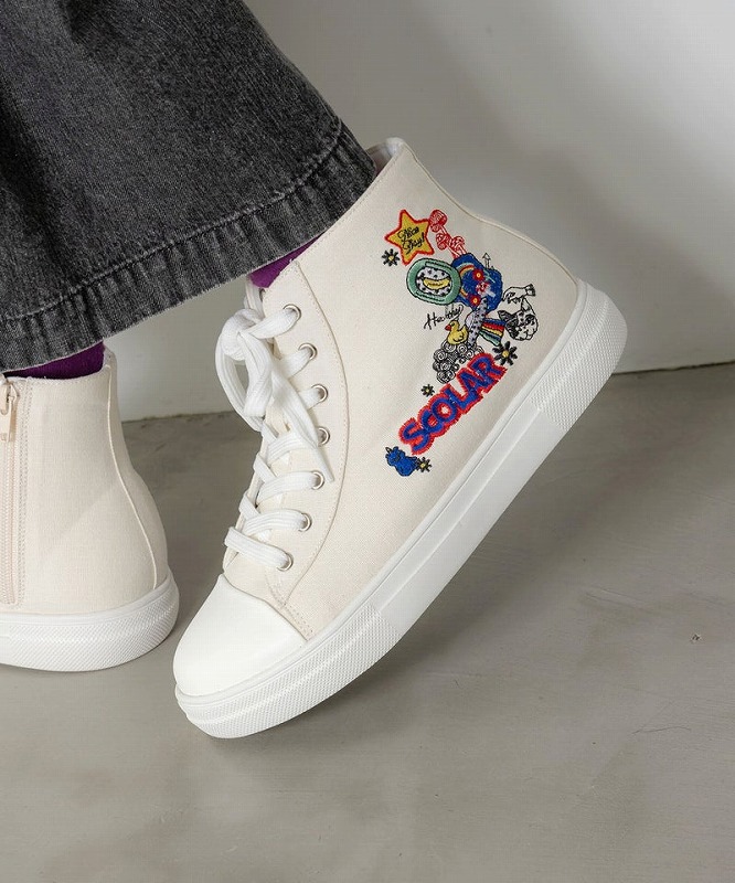 ★SALE★【ScoLar スカラー】SS-195 受けが良い刺しゅう入り口・入口 ハイカットスニーカー 靴 シューズ 心地よい 受けが良い おとぎ話 自己同一性的 原宿系【パッパドゥドゥ】