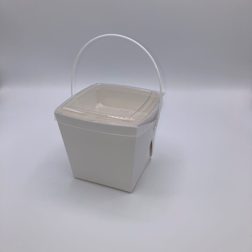 テイクアウト デリメイトTK125嵌合容器付　白無地(ペールBOXTY-70Y)[ケース240枚]持ち手白　使い捨て 紙ボックス 紙BOX カフェ DELI デリバリー　出前 持ち帰り どんぶり　紙製品 取っ手付き紙ボックス