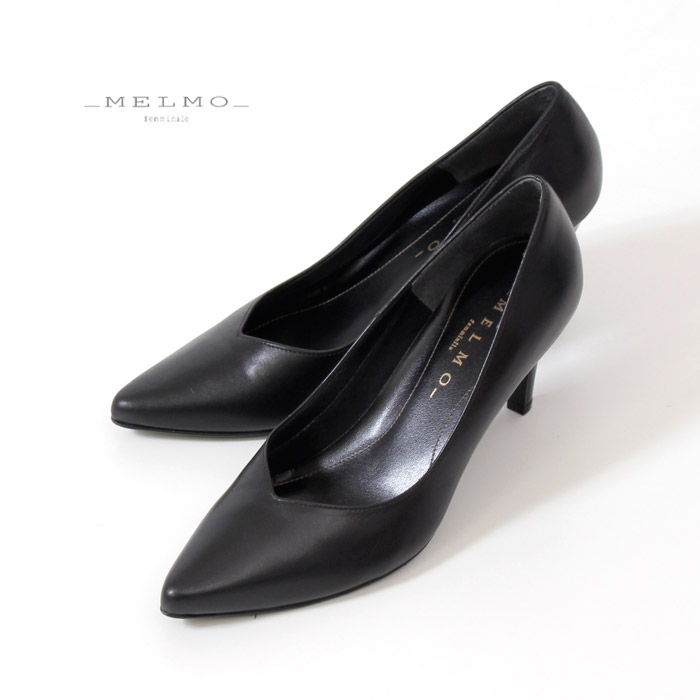 パンプス オフィス 黒 本革 ハイヒール セレモニー レディース 靴 フォーマル ハイヒール メルモ MELMO パンプス Vカット 7638 B ブラック 黒 レディース ポインテッドトゥ 抗菌 防臭 日本製