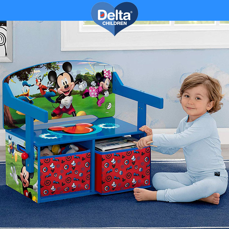 売れ筋がひ新作 ディズニー ミッキーマウス 収納付き ベンチ テーブルに早変わり 机 収納 おもちゃ箱 ボックス Boxテーブル 子ども家具 Delta Fucoa Cl