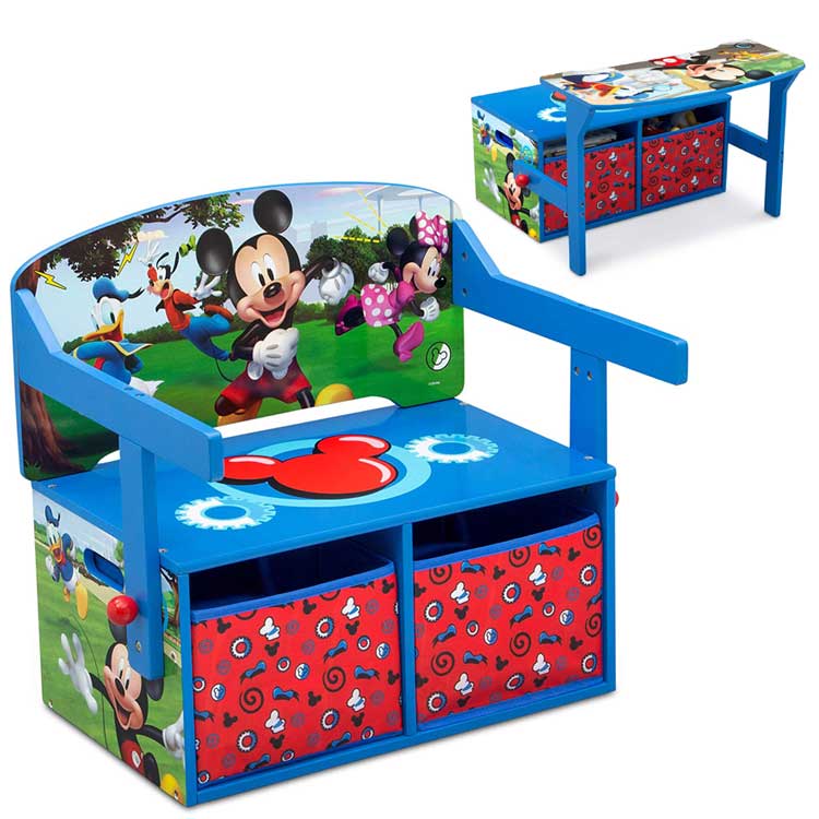 超格安価格 ディズニー ミッキーマウス 収納付き ベンチ テーブルに早変わり 机 収納 おもちゃ箱 ボックス Boxテーブル 子ども家具 Delta Fucoa Cl
