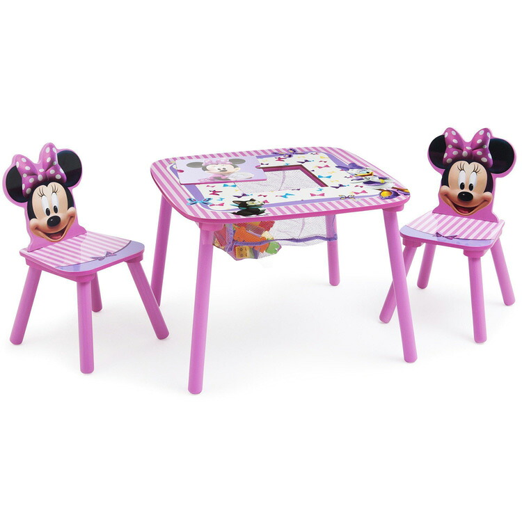 【4/14-23 23:59マデ◆ポイント3倍】ディズニー ミニーマウス テーブル＆チェア セット 女の子 収納付き 子供家具 学習机 椅子 3点セット Delta