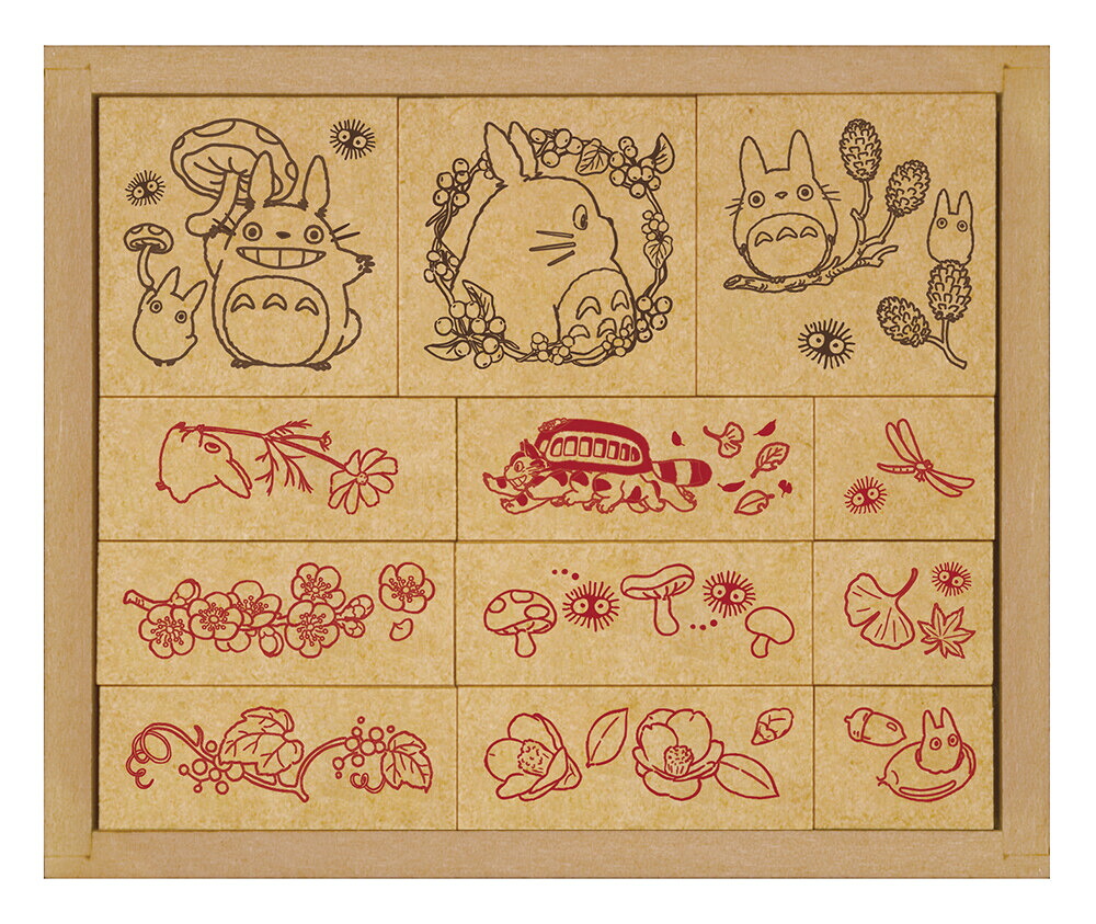12piece スタンプセット ジブリ となりのトトロ 草花はんこ 秋冬 印鑑 インク ゴム印 スタンプ 絵葉書 ノートデコ 手紙 カード プレゼント DIY