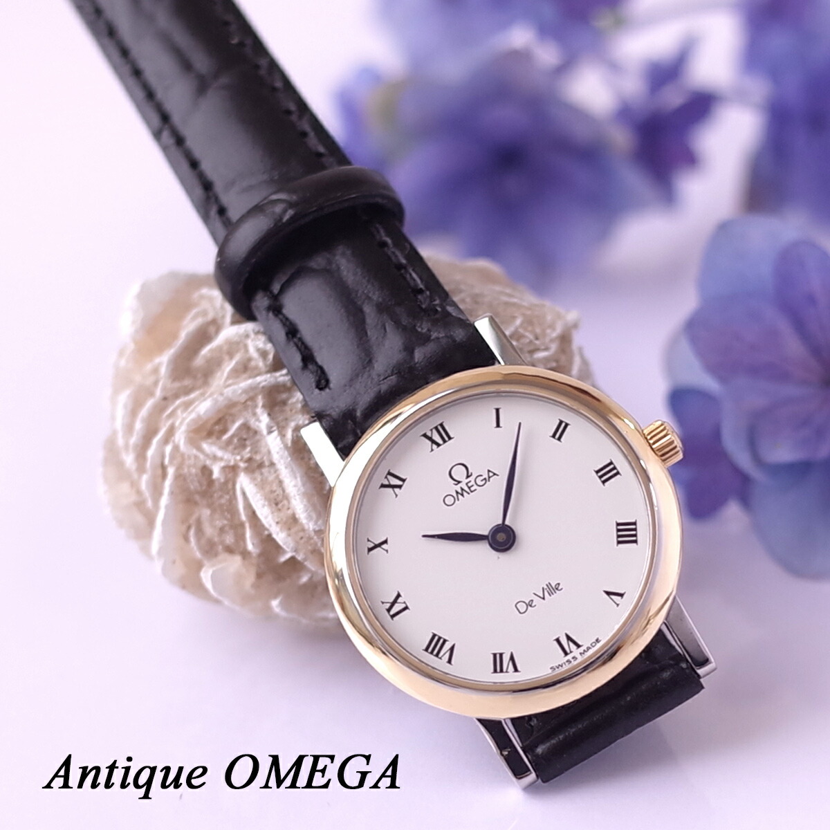 OMEGA オメガ デビル ホワイトローマン リーフ針 YG/SS モダンヴィンテージ 7460.23 純正尾錠 新品革ベルト クォーツ メンテ済1年保証|ブランドショップパリノ