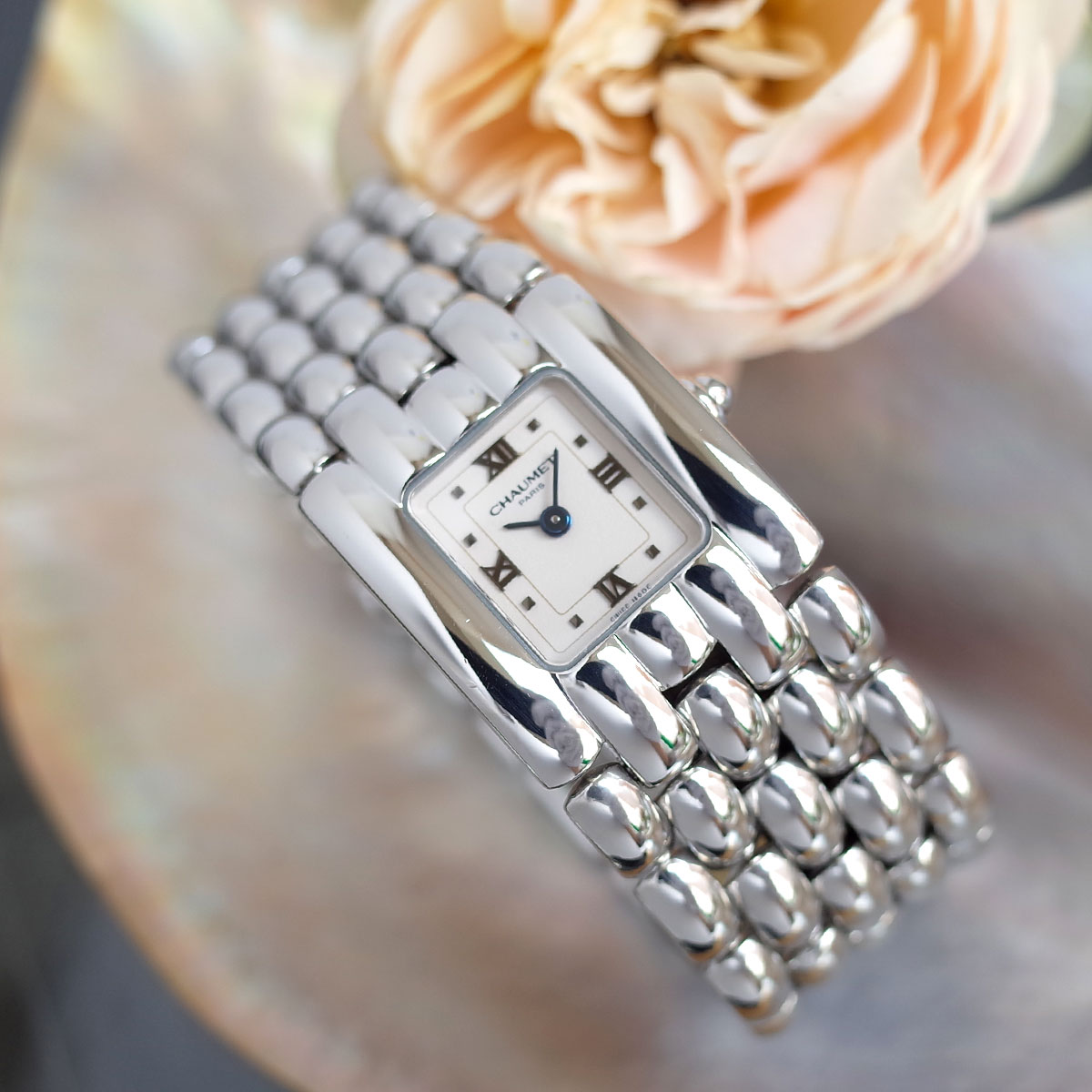 【新品電池】 ショーメ 12Pダイヤ ケイシス シルバー スクエア 黒文字盤 電池交換済 CHAUMET ショーメ ケイシス 12Pダイヤ ダイヤモンド 黒