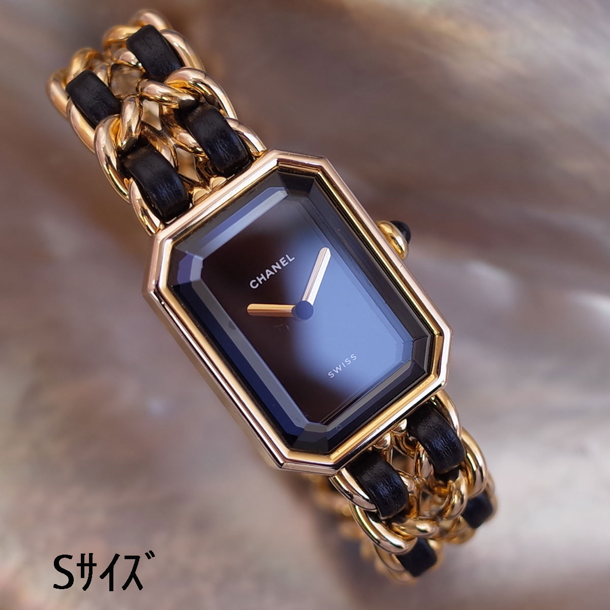 シャネル CHANEL プルミエール ブラック ゴールド H0001 Sサイズ GP／黒革 14cm カットガラス レディース 腕時計 OH済1年保証