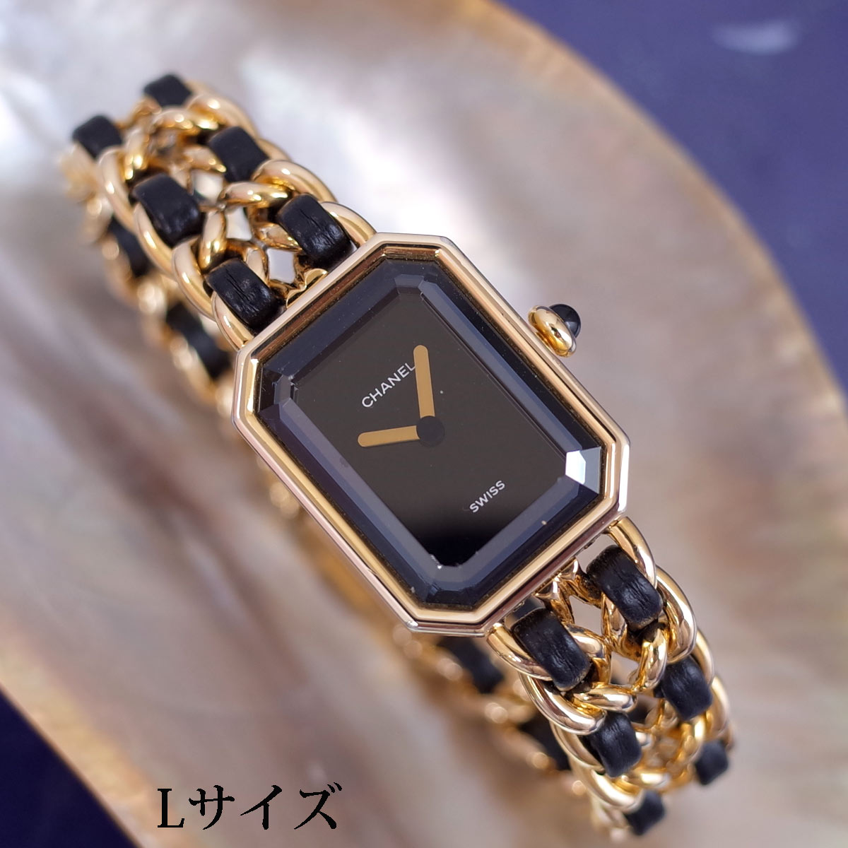 シャネル CHANEL プルミエール 黒いこと ゴールド H0001 L大きさ GP／黒革 16糎 とり捨てる瑠璃 レディース ウオッチ OH済1年引き受ける