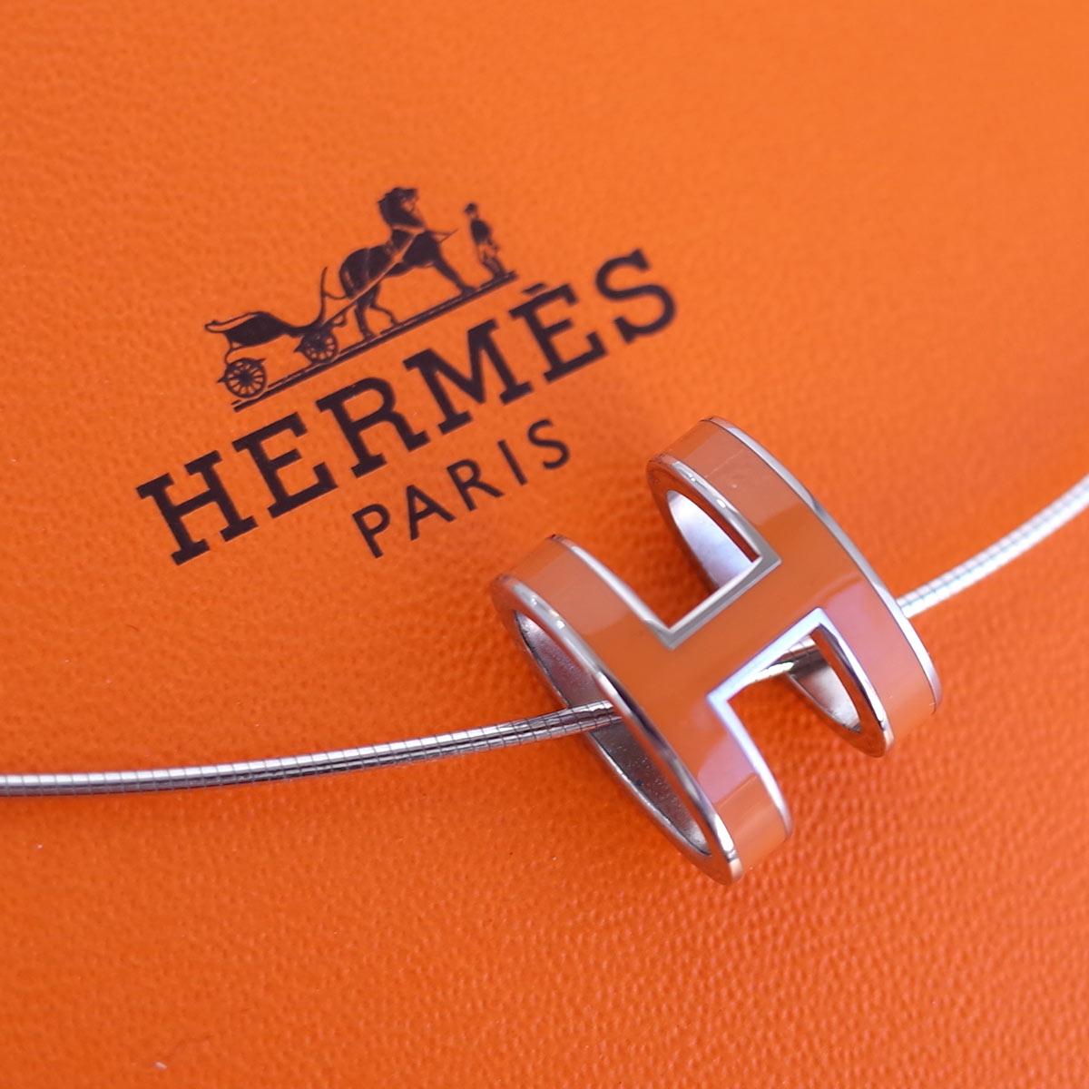 エルメス HERMES ポップH ポップアッシュ Hモチーフ ペンダント ネックレス チョーカー オレンジ シルバー925 AG925｜ブランドショップパリノ