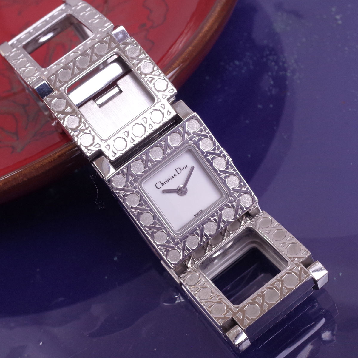 美品 Dior C.D D60-100 ラパリジェンヌ シルバー スクエア クリスチャンディオール ブレスレットウォッチ レディース クォーツ 1年保証