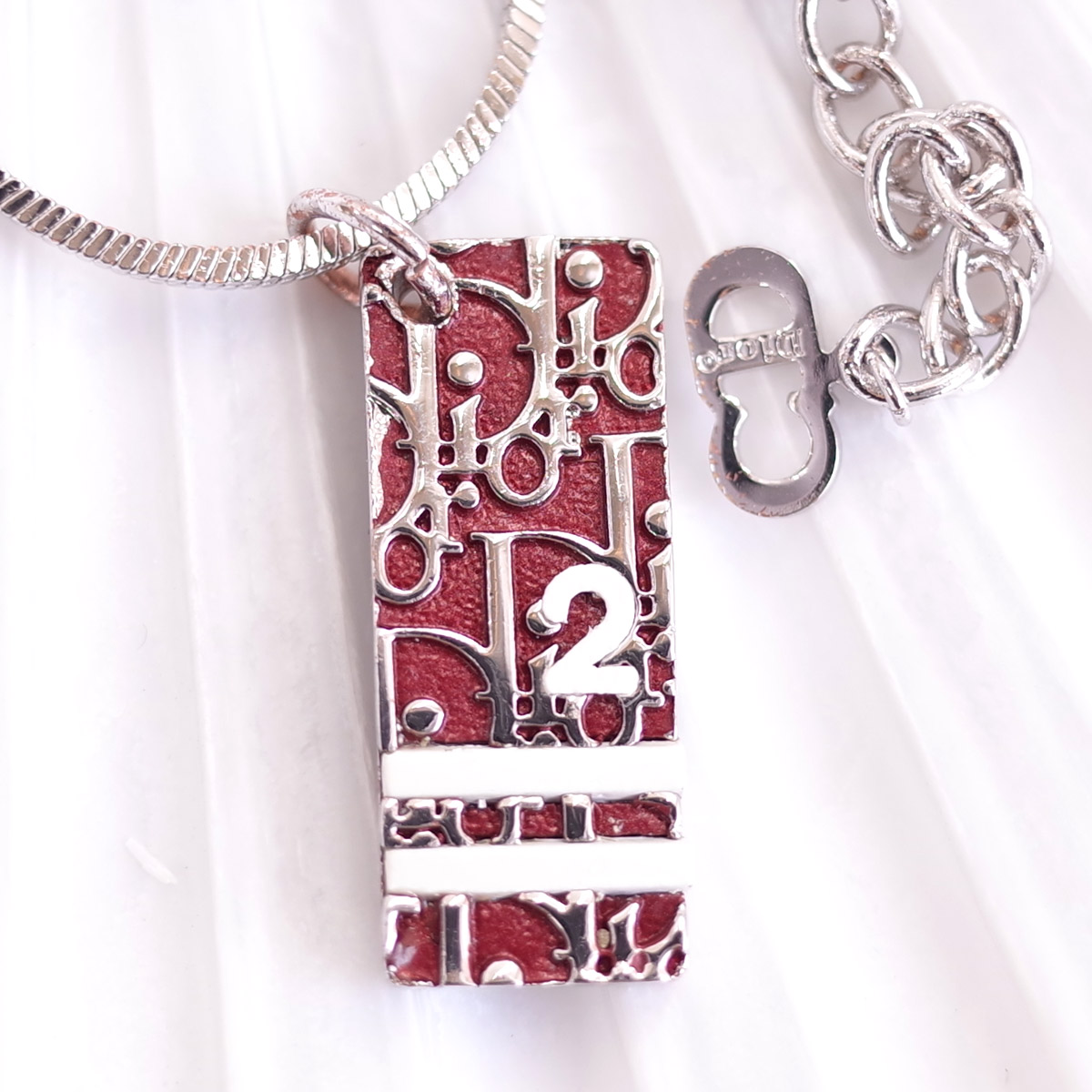 Christian Dior クリスチャン・ディオール プレートネックレス ピンク トロッター シルバー金具 ナンバー2 Y2K【中古】 アクセサリー