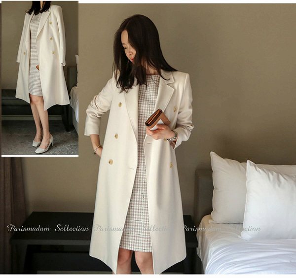 【ジェーン】ラムウールスタンドカラーリバーコート／オフホワイト size SHORT/TALLあり］SENTDALE WOOL スタンドカラー ミドル コート
