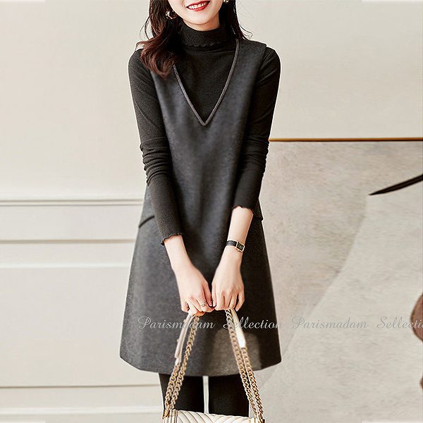 楽天市場】V襟ジャンバースカート ブラック ストレートライン 暖か