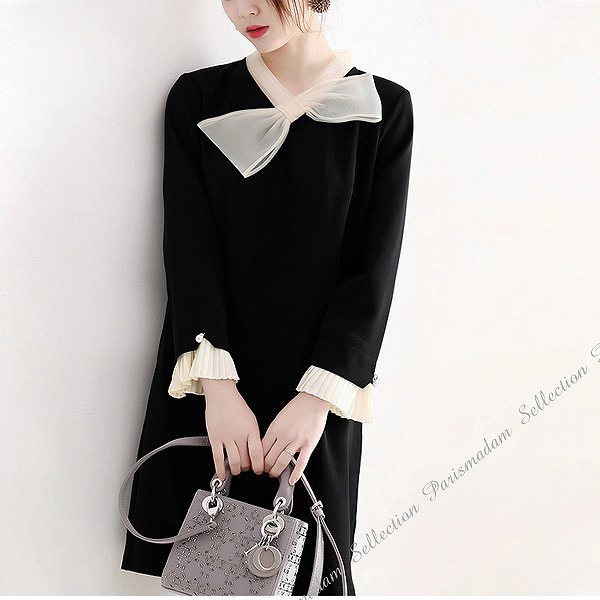 楽天市場】品質重視ブラックワンピース ストレートライン 襟付き 上品