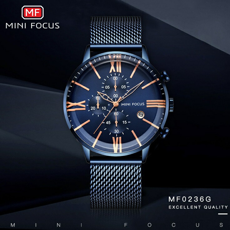 【国内正規代理店】MINIFOCUS ミニフォーカス メンズ 男性用 腕時計 時計 ストップウォッチ クロノグラフ スポーツ ビジネス 欧米 海外人気 クォーツ ドーム型風防 カレンダー MF0236G プレゼント ギフト お祝い 誕生日 父の日 かっこいい 成人式 クリスマス 彼氏 旦那｜parisrose
