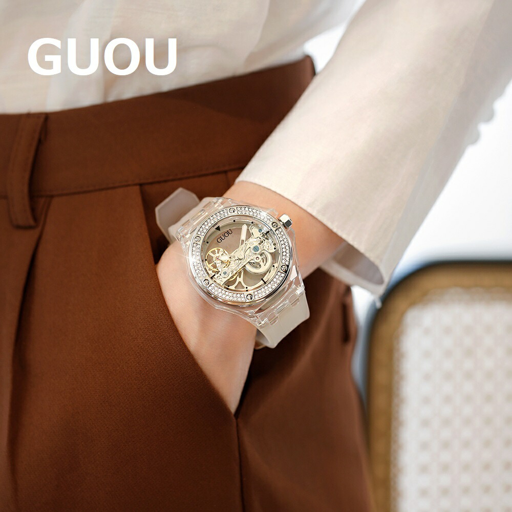腕時計 レディース GUOU 自動巻き 女性用 腕時計 時計 ラッピング無料 かわいい おしゃれ ピンクゴールドケース カジュアル 可愛い 母の日 誕生日 彼女 プレゼント クリスマス ギフト 入学式 10代 20代 30代 40代 50代 セール