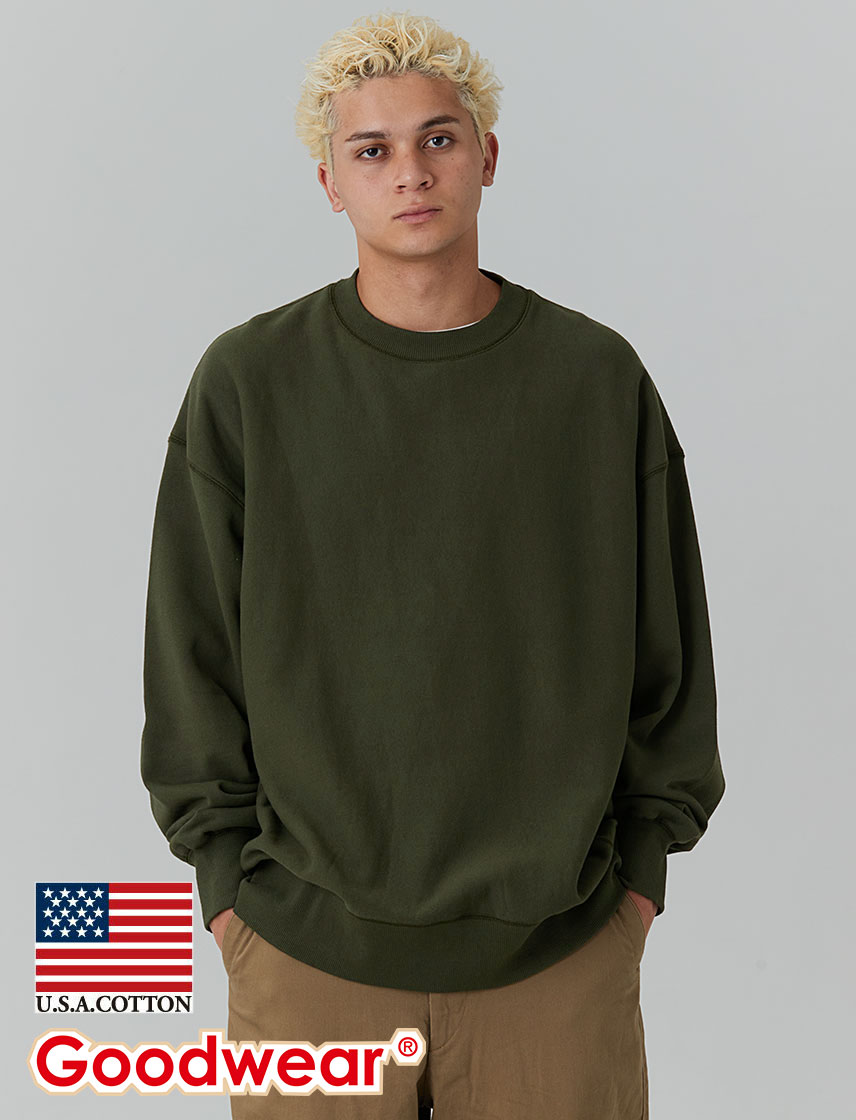 【公式】 Goodwear オーバーサイズ クルーネック トレーナー スウェット 無地｜USAコットン 厚手 メンズ レディース ユニセックス