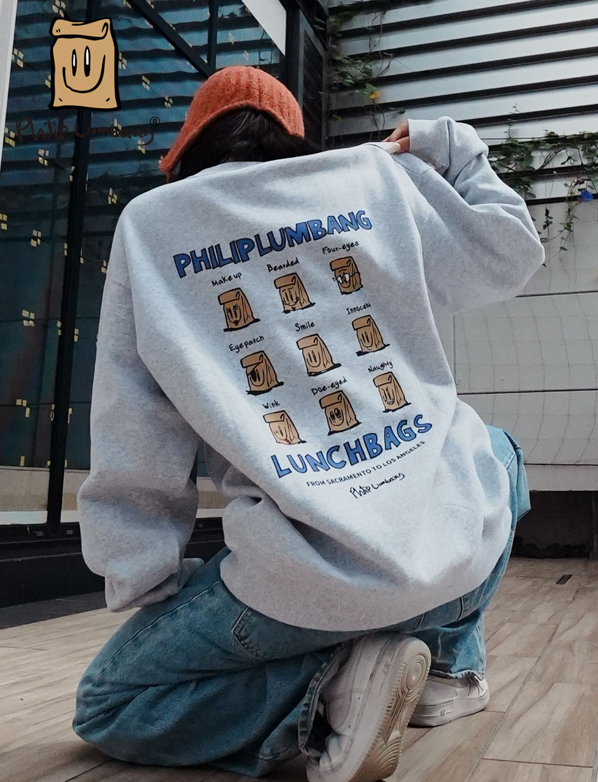【Philip Lumbang】9Faces Lunch Bag裏起毛トレーナー メンズ レディース ストリート カジュアル スケート ブランド おしゃれ 韓国ファッション