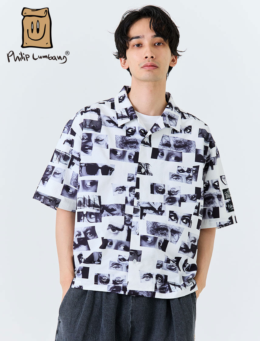 【Philip Lumbang】JIMMY\u0027Z EYEZ総柄 明けっ広げ色合い 半袖プルオーバー メンズ レディース 滑る 表どおり カジュアルシャツ-メンズファッション-トップス