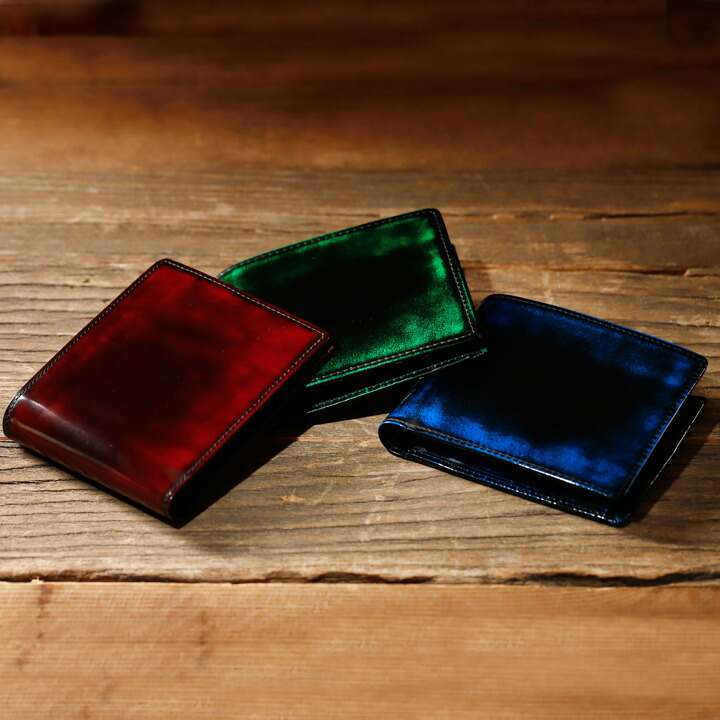 ◆PC-05PM 二つ折り財布プレミアム（小銭入れ付）◆ 製品にしてから職人が手磨きでグラデーションを！ 革工房パーリィー直販 メイドインジャパン 財布 メンズ 革小物 カードケースサイフ 磨き革 小銭入れ