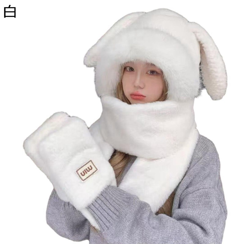 楽天市場】フード付きマフラー 3in1 うさぎの耳 一体型 アニマル帽子