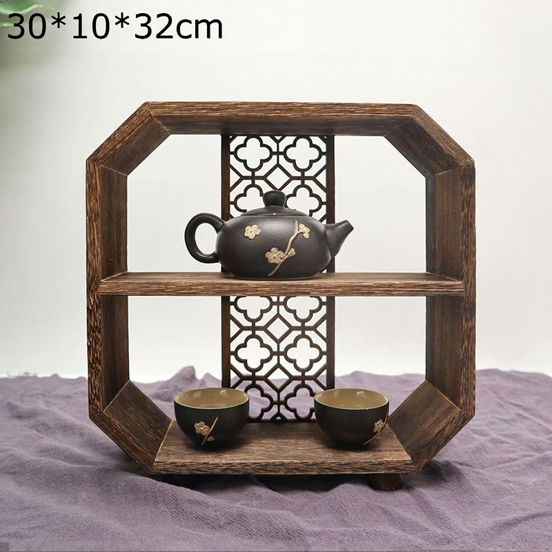 楽天市場】茶器収納棚 茶キャビネット 木製 透かし彫り 2段式 3