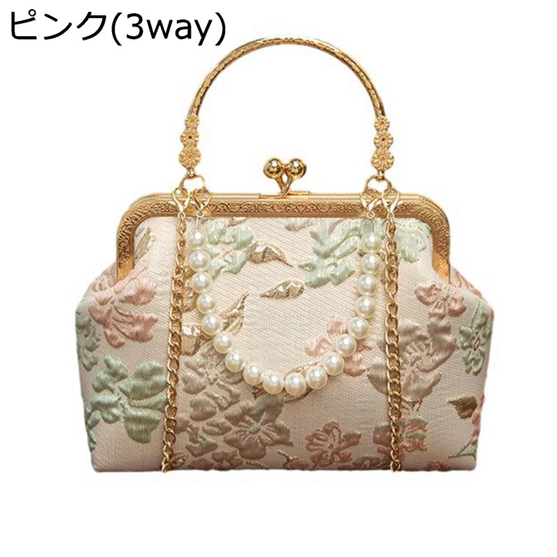 楽天市場】ハンドバッグ 花柄刺繍 3way ショルダーバッグ がま口