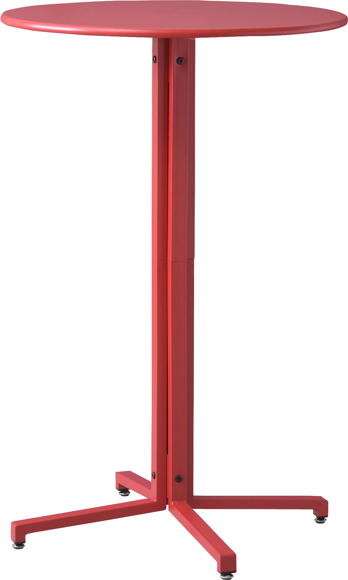 東谷 ダイニングテーブル ハイテーブル サークル W60&times;D60&times;H93.5 レッド|ブラック|グレー PT-332RD 4985155216413 カフェテーブル バーカウンター 置物 植物 オブジェ 円 丸 円形 ハイテーブル 北欧 アジャスター お手入れ簡単 オシャレ 中心 一本足 スチール(粉体塗装)｜パーテーションラボ