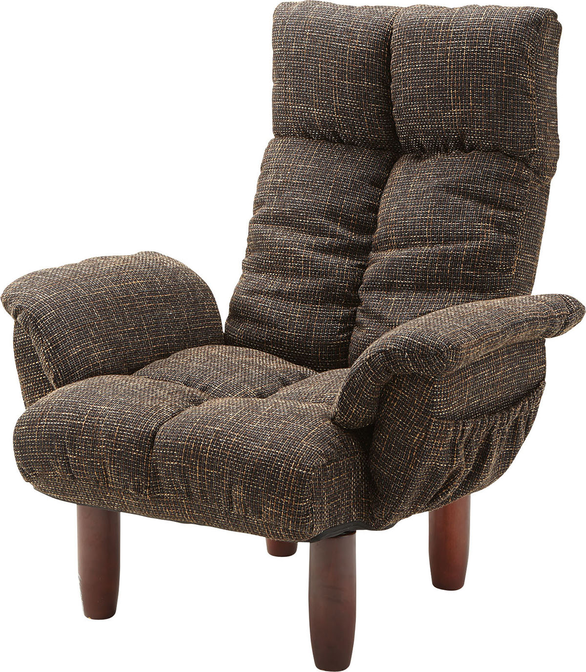 東谷 フロアチェア 脚付パーソナルチェア W78×D63-110×H50-95×SH35 ブラウン|グレー RKC-39BR 4985155169962 イス 椅子 1人掛け 落ち着いた リクライニング 背もたれ 頭部 リラックス 収納ポケット付き 1人掛けソファー ファブリック 脚 木製 スチール ポリエステル